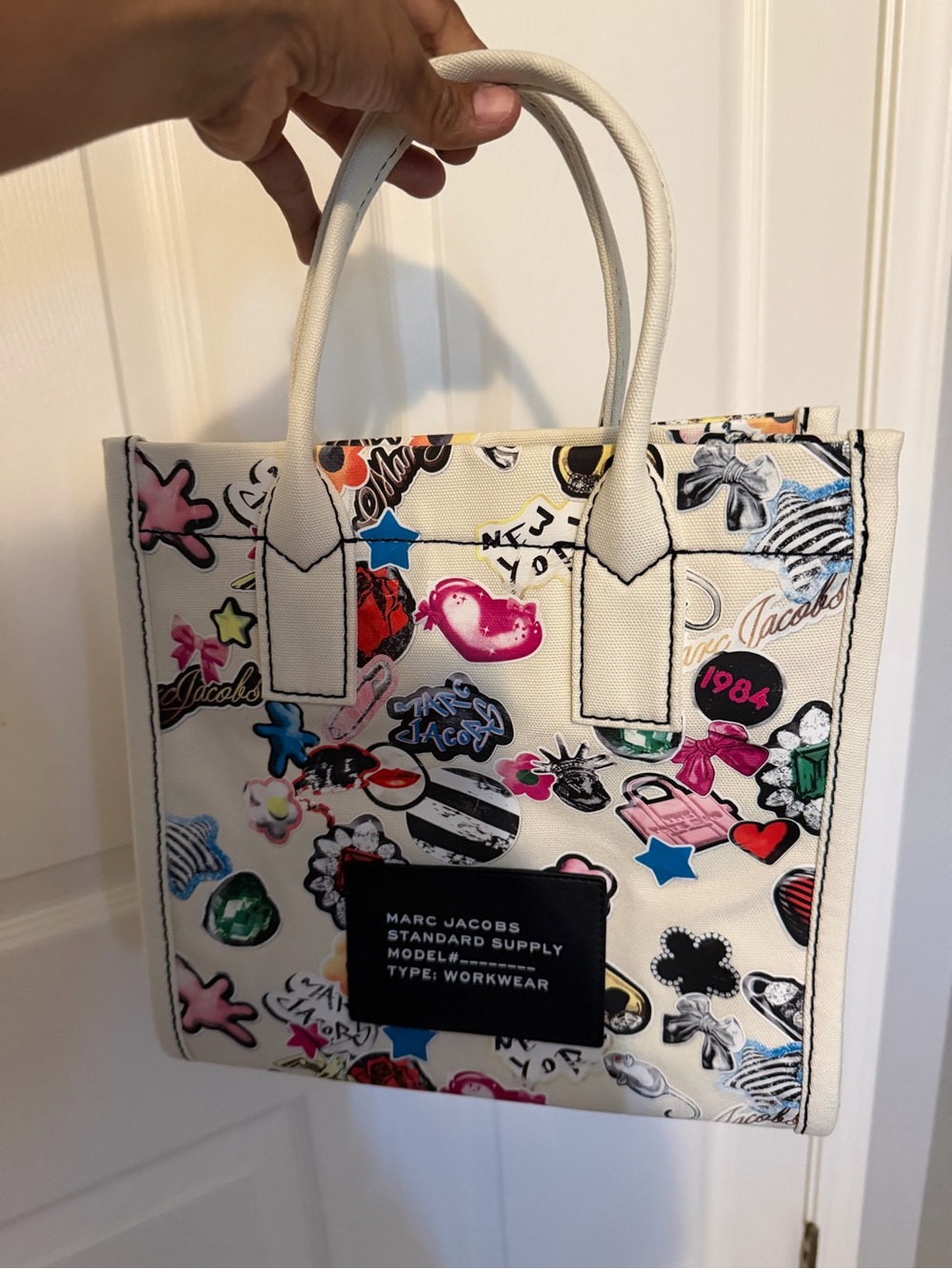 Marc Jacobs White Sticker-Print Canvas Tote